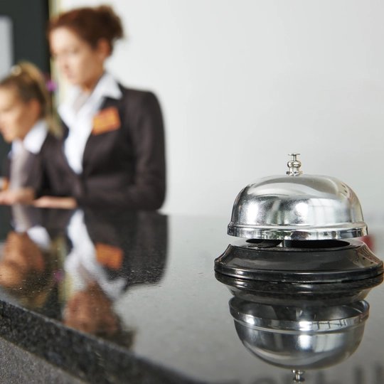 Reception in the lobby of a hotel
